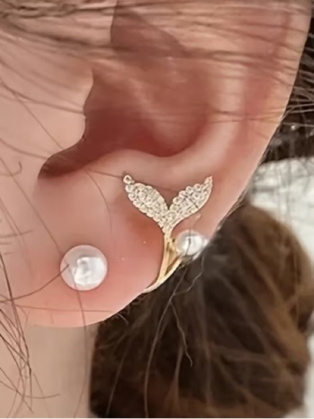 Elegant Gold Pearl & Mermaid Tail Earrings